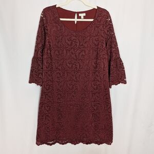 Garnet Hill Burgundy Lace Long-Sleeve Shift Dress